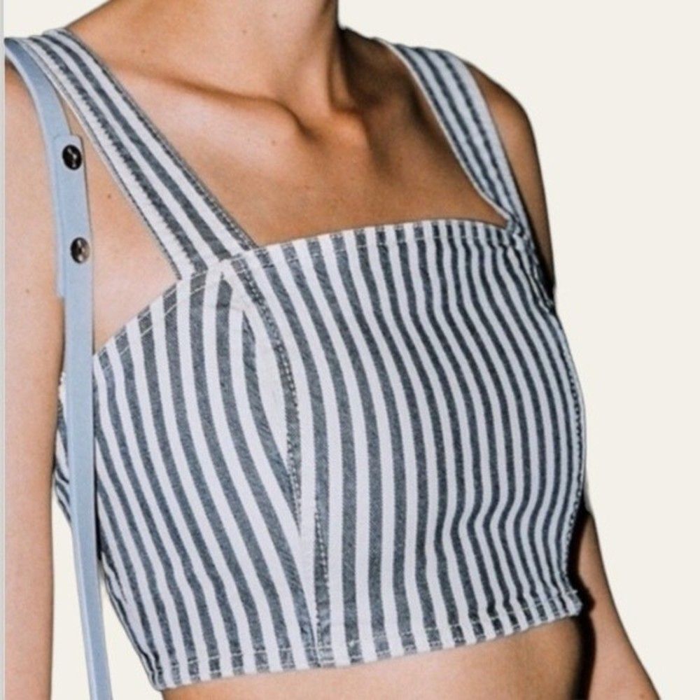 Zara Denim Striped Crop Top sz M NWT